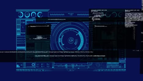 Animation-of-diverse-data-processing-on-digital-screens-in-navy-digital-space