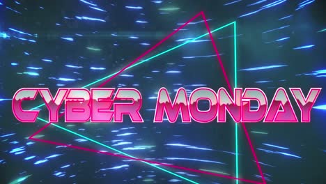 Animation-of-cyber-monday-and-triangles-over-space-with-lights