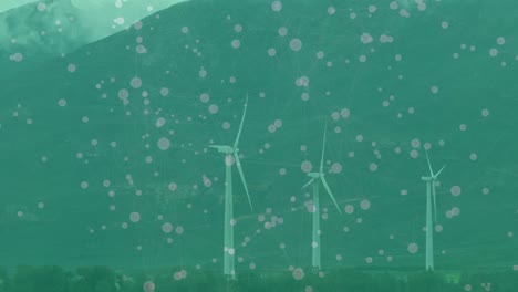 Animation-Des-Verbindungsnetzes-Mit-Symbolen-über-Windkraftanlagen