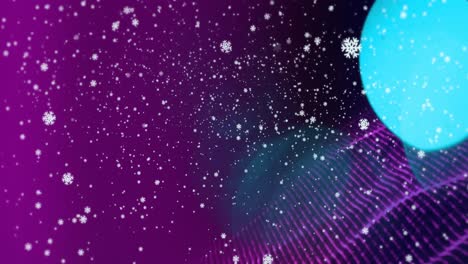 Animation-Von-Schneeflocken-Und-Schnee-Auf-Violettem-Hintergrund