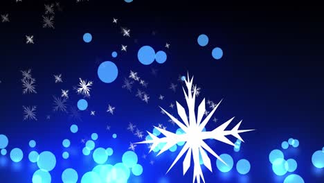 Animation-of-snowflakes-and-dots-on-black-and-blue-background