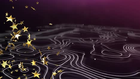 Animation-of-stars-over-violet-and-black-background-with-isohypses