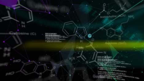 Animation-of-chemical-formulas-and-scientific-data-on-black-background
