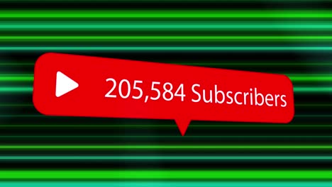Animation-of-subscribe-and-increasing-numbers-over-black-and-green-lines