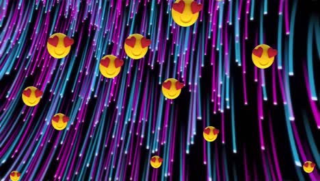 Animation-of-emoticons-over-falling-colorful-lights