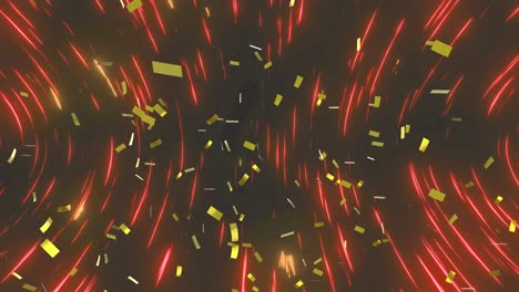 Animation-of-confetti-over-black-background-with-lights