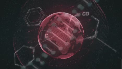 Animation-Von-Globus,-DNA-Und-Chemischen-Formeln-Auf-Schwarzem-Hintergrund