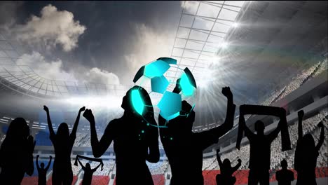 Animation-Von-Neon-Fußball-über-Sportstadion-Und-Menschensilhouetten