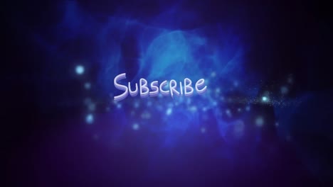Animation-of-subscribe-text-and-spots-on-blue-background