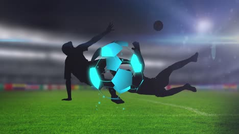 Animation-Von-Neon-Fußball-über-Sportstadion-Und-Fußballspieler-Silhouetten