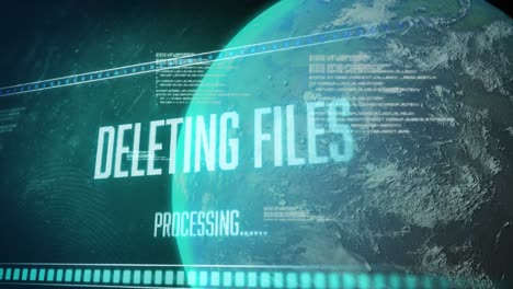 Animation-of-deleting-files,-data-and-globe-on-green-background