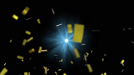 Animation-of-confetti-and-light-spots-over-black-background