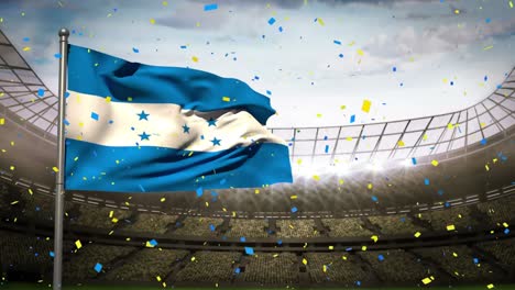 Animation-of-confetti-and-stadium-over-flag-of-honduras