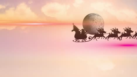 Animation-of-santa-sleigh-and-winter-yellow-landscape-with-moon