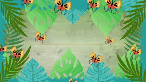 Animation-of-butterflies-over-background-with-leaves