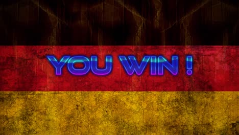 Animation-of-digital-blue-you-win-text-over-german-flag-moving-in-loop