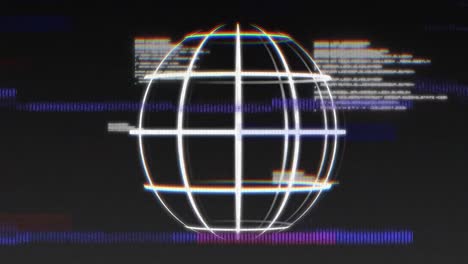 Animation-of-interference-over-globe-and-data-processing-on-black-background