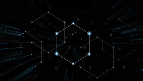 Animation-of-connections-and-hexagons-on-black-background