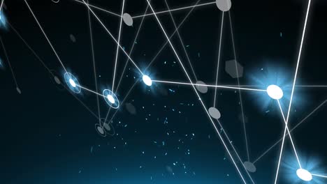 Animation-of-network-of-connections-with-glowing-spots-on-black-background