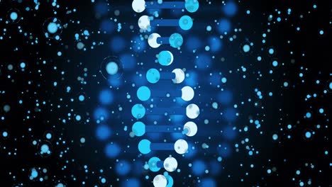 Animation-of-blue-dots-over-dna-on-black-background