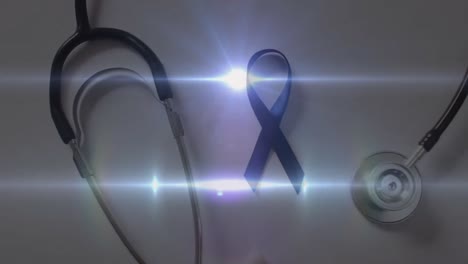 Animation-of-light-trails-over-stethoscope-and-blue-ribbon