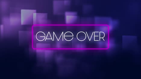 Animation-of-game-over-text-over-glowing-squares-on-purple-background