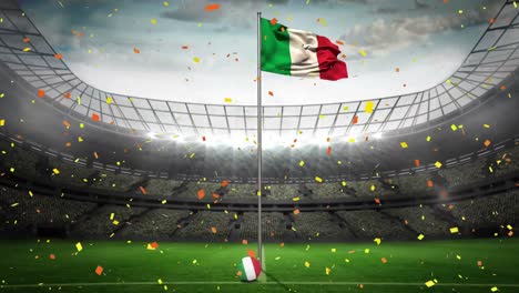 Animation-of-confetti-and-stadium-over-flag-of-italy