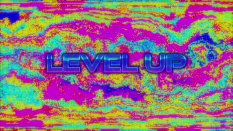 Animation-of-digital-level-up-text-against-multicolored-abstract-background-moving-in-loop