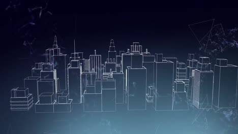 Animation-Einer-Stadtzeichnung,-Die-Sich-über-Dem-Stadtbild-Dreht