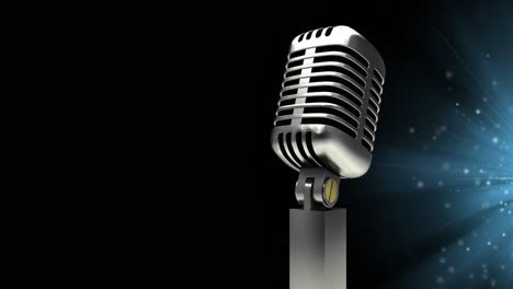 Animation-of-microphone-and-light-spots-over-black-background
