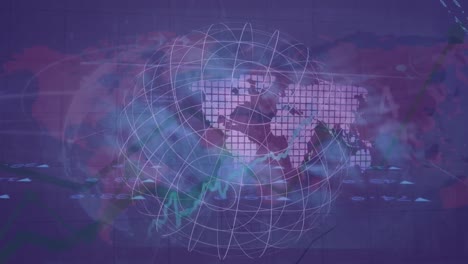 Animation-Des-Globus-Mit-Datenverarbeitung-Und-Weltkarte-Auf-Weißem-Hintergrund