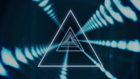 Animation-of-triangles-moving-in-loop-over-lights-against-blue-background