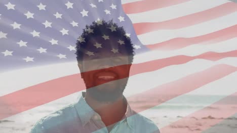 Animación-De-Un-Hombre-Afroamericano-Feliz-Sobre-La-Bandera-De-Estados-Unidos.