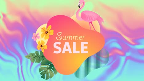 Animation-of-summer-sale-text-and-flowers-over-shapes