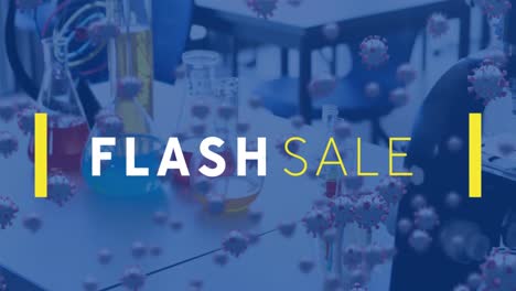 Animation-of-flash-sale-text-and-virus-cells-over-lab