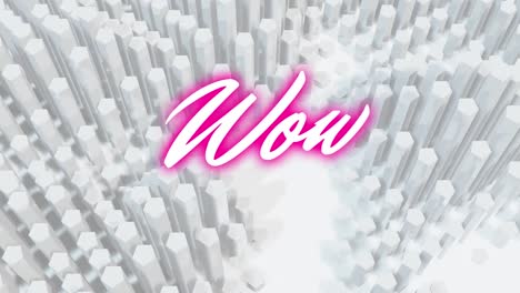 Animation-of-wow-text-over-shapes-on-white-background