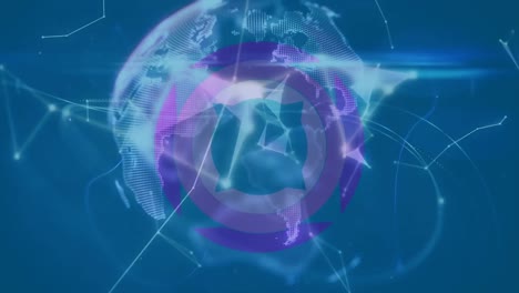 Animation-Eines-Netzwerks-Von-Verbindungen-Mit-Globus-über-Scope-Scanning-Auf-Blauem-Hintergrund