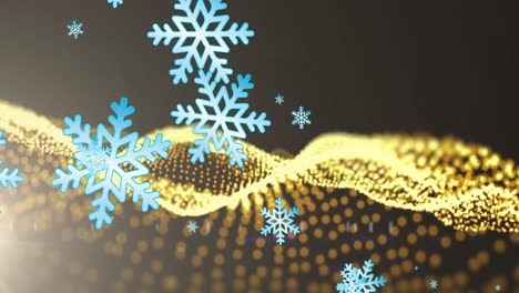 Animation-of-snowflakes-over-light-spots-on-black-background