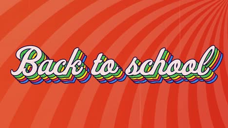 Animation-Von-Farbenfrohem-Back-to-School-Text-Vor-Gestreiftem,-Orangefarbenem-Hintergrund