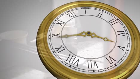 Animation-Einer-Uhr-Mit-Römischen-Ziffern,-Die-Sich-über-Den-Uhrmechanismus-Bewegen