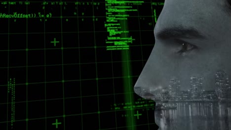 Animation-Des-Gesichts-Eines-Kaukasischen-Mannes-über-Der-Datenverarbeitung-Auf-Schwarzem-Hintergrund
