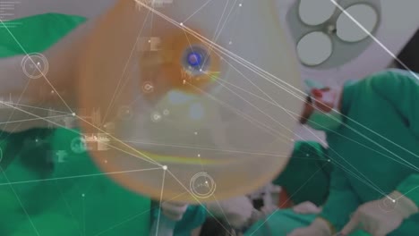 Animation-Von-Verbindungen-über-Ein-Team-Verschiedener-Chirurgen-Während-Der-Operation