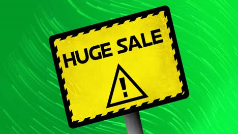 Animation-of-huge-sale-on-sign-over-green-background-with-lines