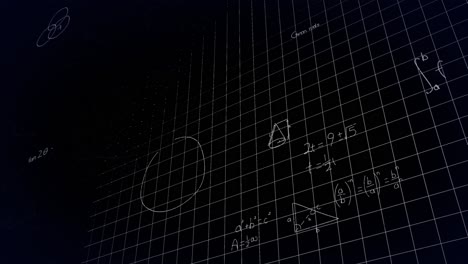 Animation-Von-Mathematischen-Formeln-Und-Geometrie-Auf-Schwarzem-Hintergrund