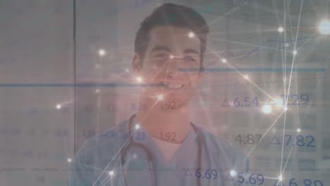 Animation-of-connections-over-happy-caucasian-male-doctor
