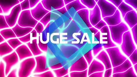 Animation-of-huge-sale-over-square-and-wavy-purple-background