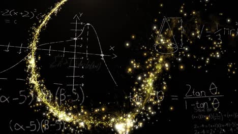 Animation-Von-Mathematischen-Formeln-Und-Stern-Auf-Schwarzem-Hintergrund