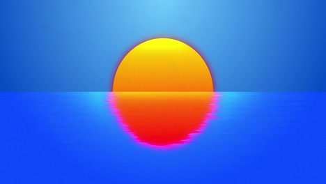 Animation-of-interference-and-sun-over-water-on-blue-background