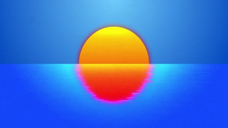 Animation-of-interference-and-sun-over-water-on-blue-background