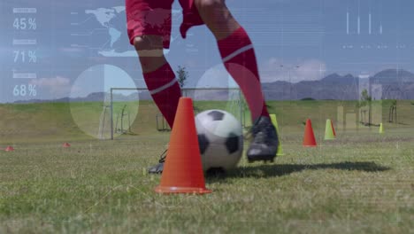 Animation-Des-Bildschirms-Mit-Biologischen-Daten-über-Einen-Biracial-Männlichen-Fußballspieler-Während-Des-Trainings